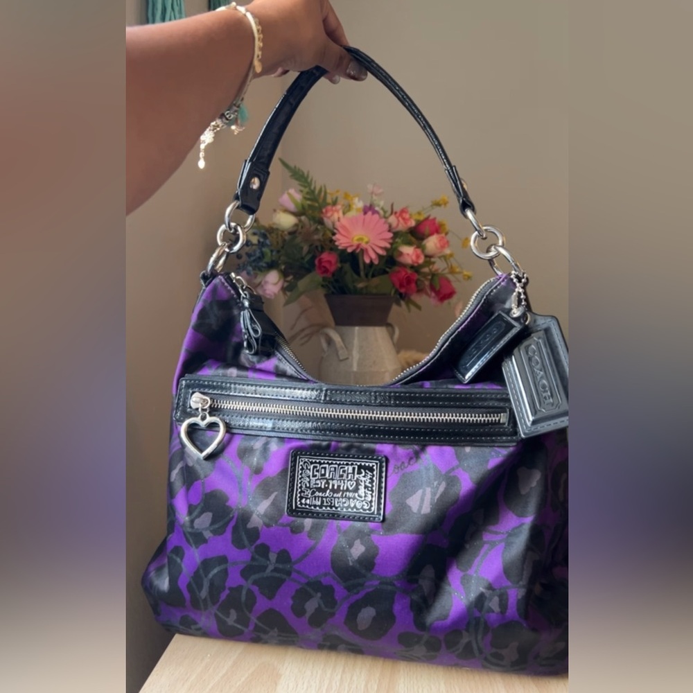 Coach Purple and Black Floral Bag